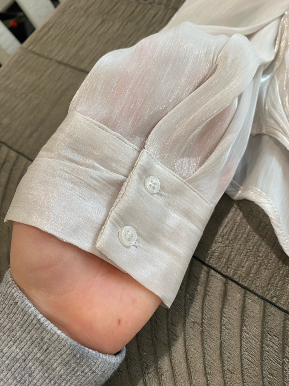 Zara Pearl Cream Metallic Button-Down Blouse - Picture 3 of 6